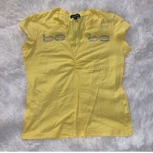 Bebe Yellow Crystal Embellished Tee